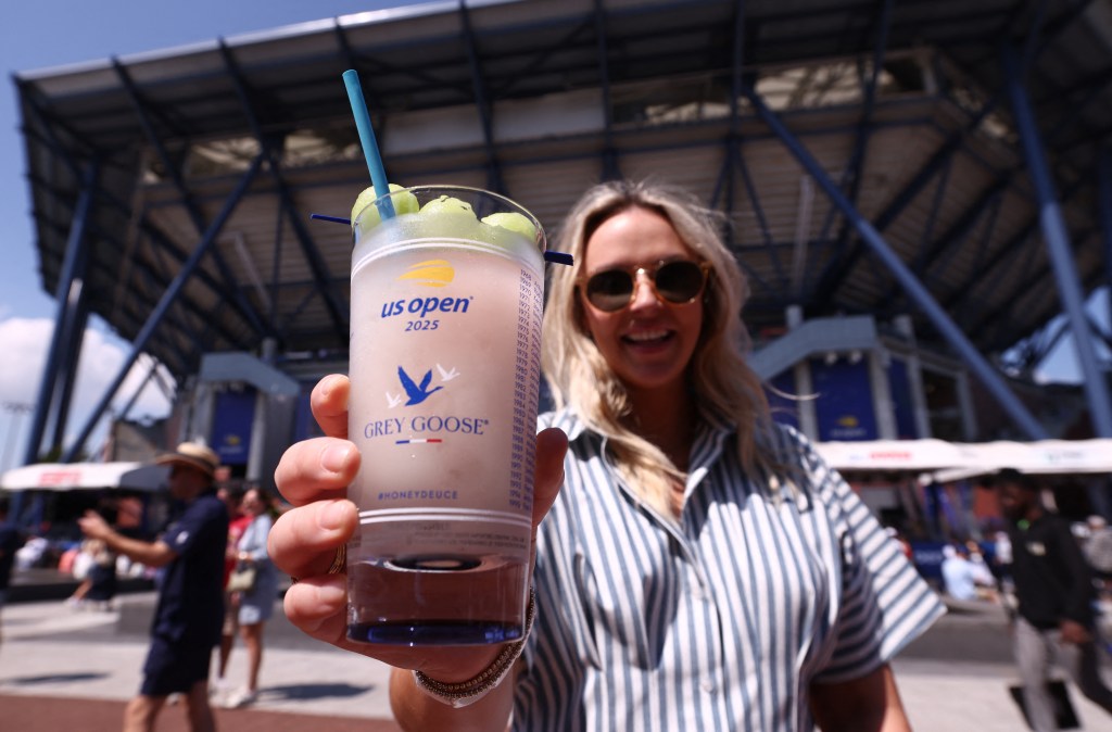 A woman holds a Honey Deuce drink at the U.S. Open on Sept. 5, 2025