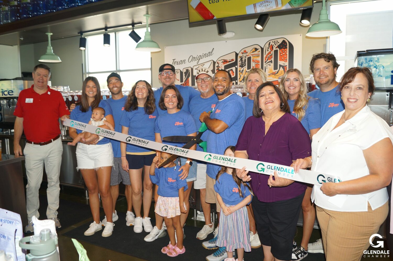 HTeaO celebrated its grand opening in Glendale July 19 with a ribbon cutting led by the Glendale Chamber of Commerce. DIgnitaries included Glendale Council Member Dianne Guzman, second from right, and chamber Business Development Manager David Rush