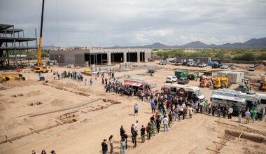 A topping out ceremony was held Sept. 24 at the new Sprouts Farmers Market headquarters located at 56th Street and the Loop 101. Construction is expected to be completed by August 2026. (Courtesy of Peter Madrid/MadridMedia)