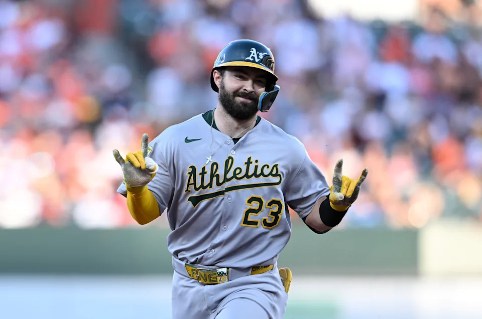 Langeliers rounds the bases after hitting a home run. (G Fiume/Getty Images)