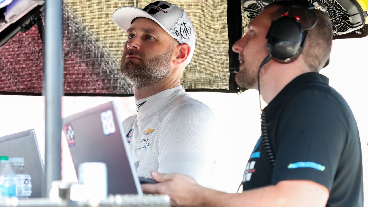 Trackhouse Racing driver Shane van Gisbergen celebrates winning on the podium after winning the NASCAR Cup Series Mexico City Race at Autodromo Hermanos Rodriguez.