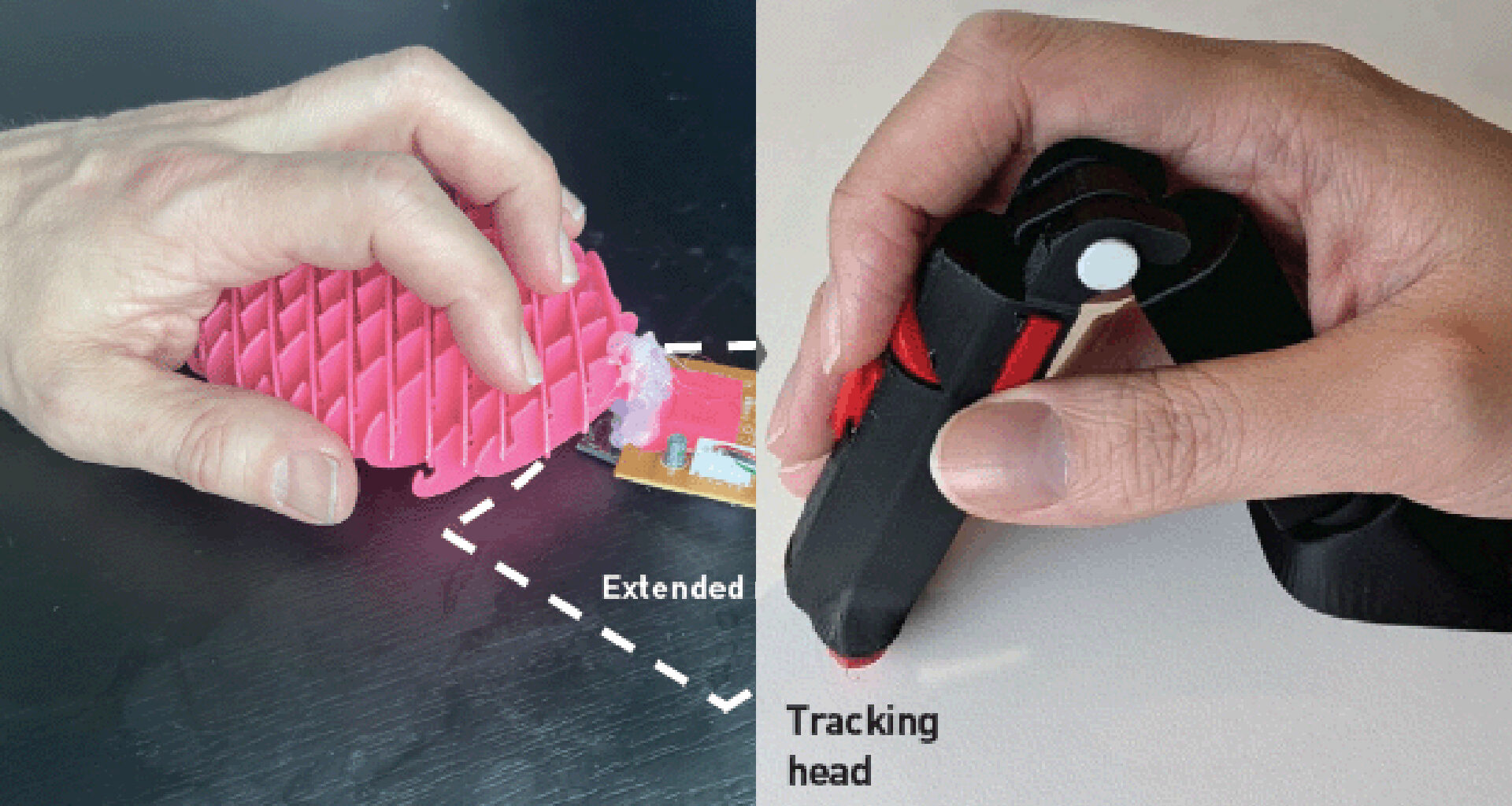 Two photographs of two unconventional computer mouse prototypes
