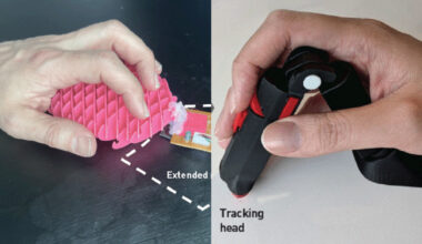 Two photographs of two unconventional computer mouse prototypes