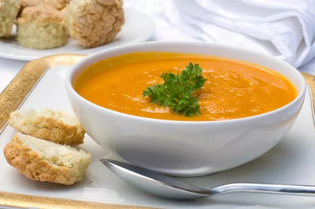 Butternut and carrot soup with herb scones