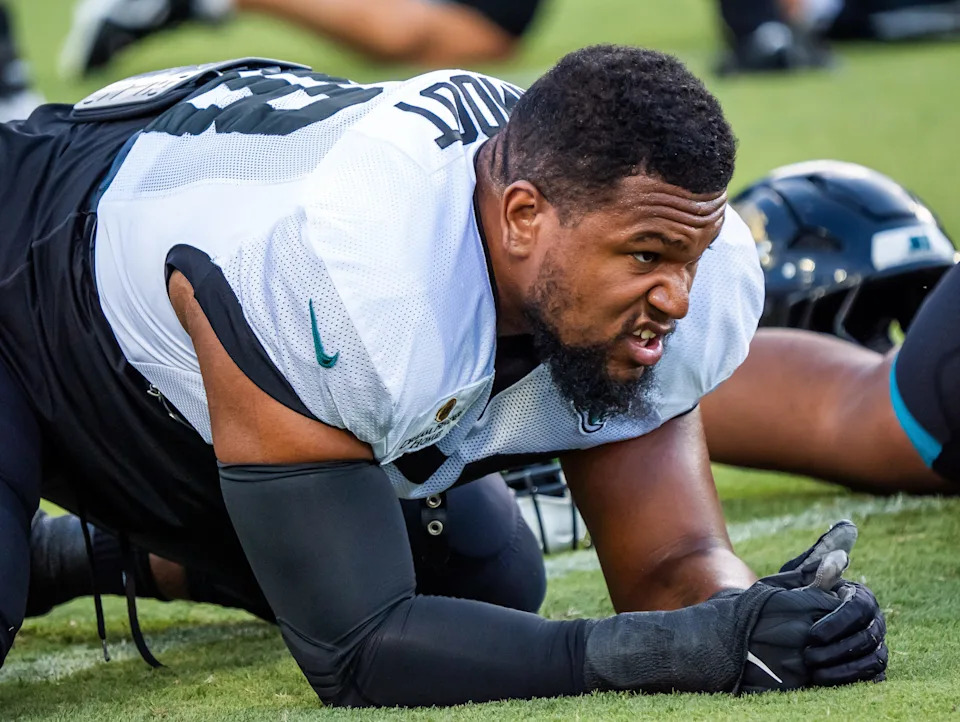 Jacksonville Jaguars Dawuane Smoot (58) before an NFL scrimmage at EverBank Stadium Friday August 1, 2025, in Jacksonville, Fla. [Doug Engle/Florida Times-Union]