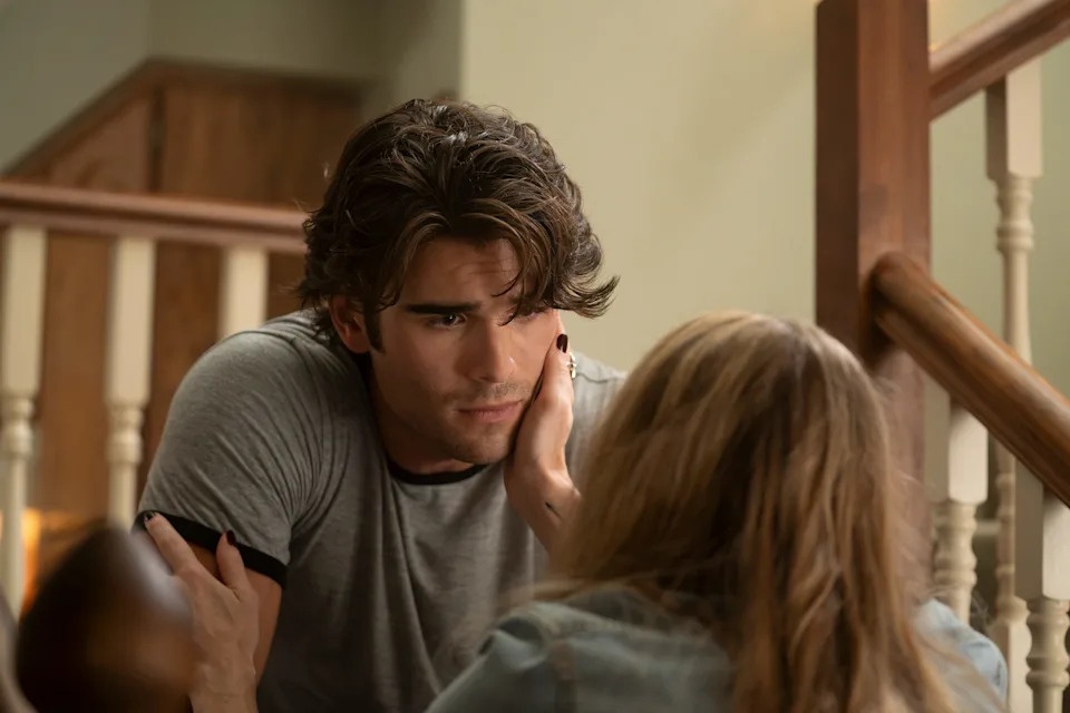 Dixie Bennings (LeAnn Rimes) has a heart-to-heart with her firefighter son Blue (Hunter McVey) on “9-1-1: Nashville."