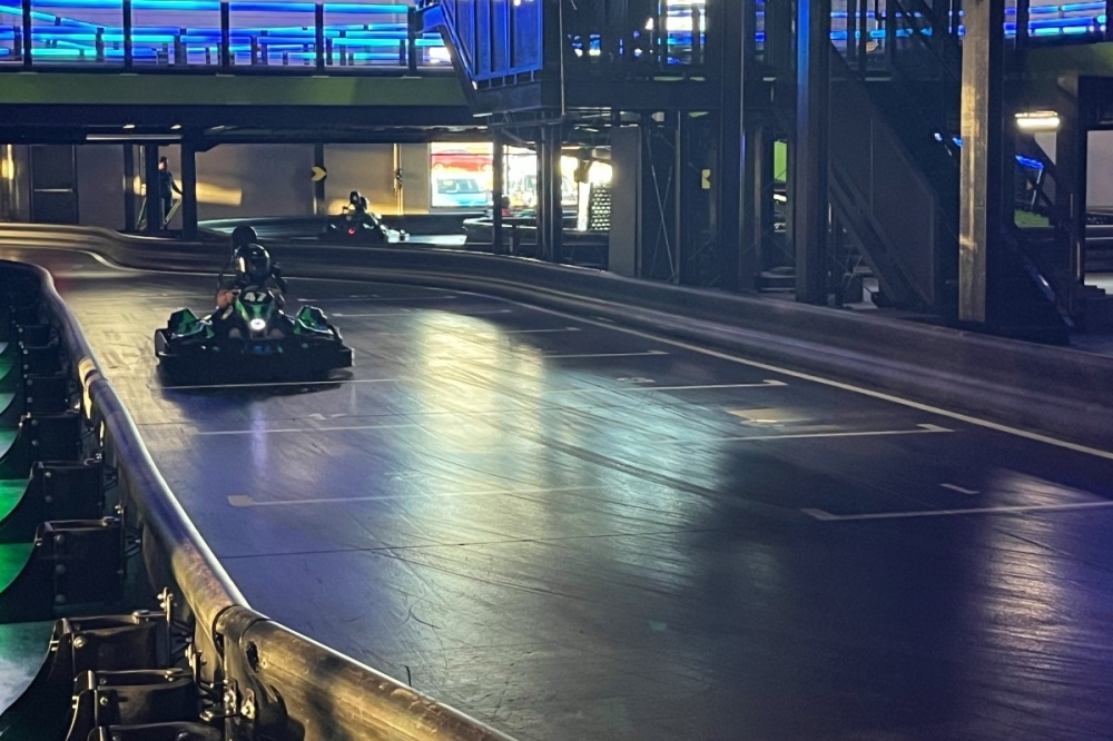 A guest prepares to turn on one of two go-kart tracks at Andretti Indoor Karting & Games in Fort Worth. (Cody Thorn/Community Impact)