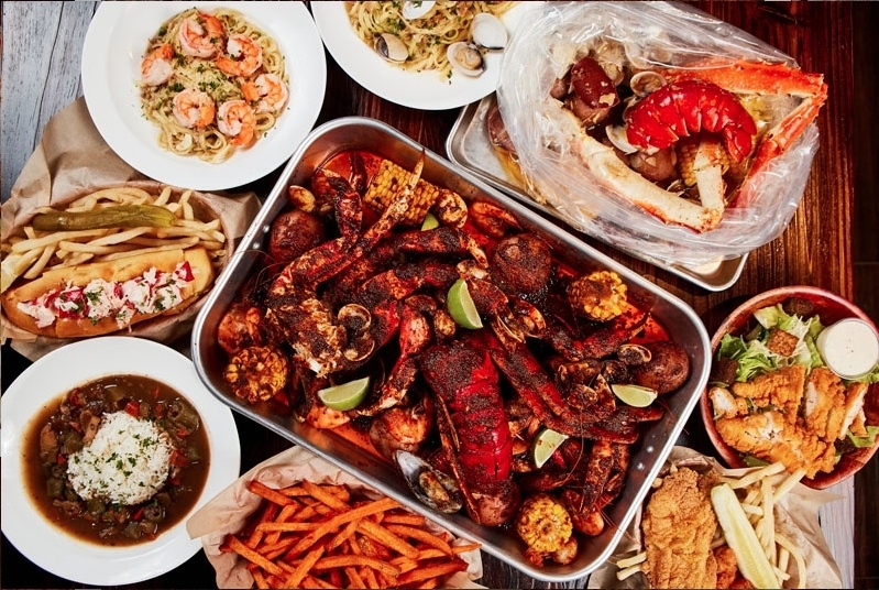 Overview photo of cajun menu items.