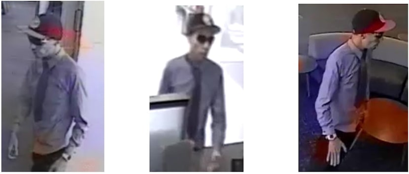 Photos shared by the FBI of a suspect in a bank robbery in Fort Worth.
