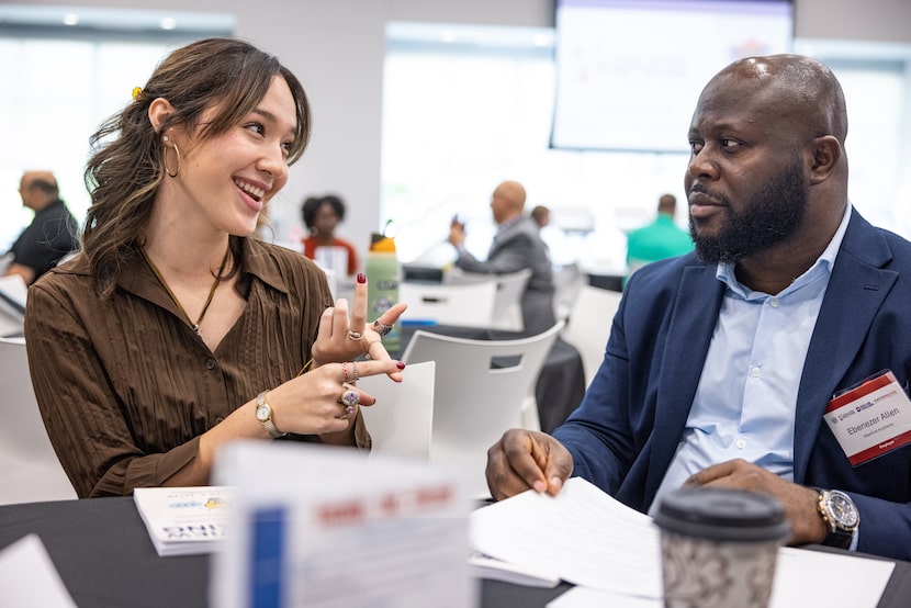 UT Arlington student Natalia Martinez practiced interviewing with Ebenezer Allen, of...