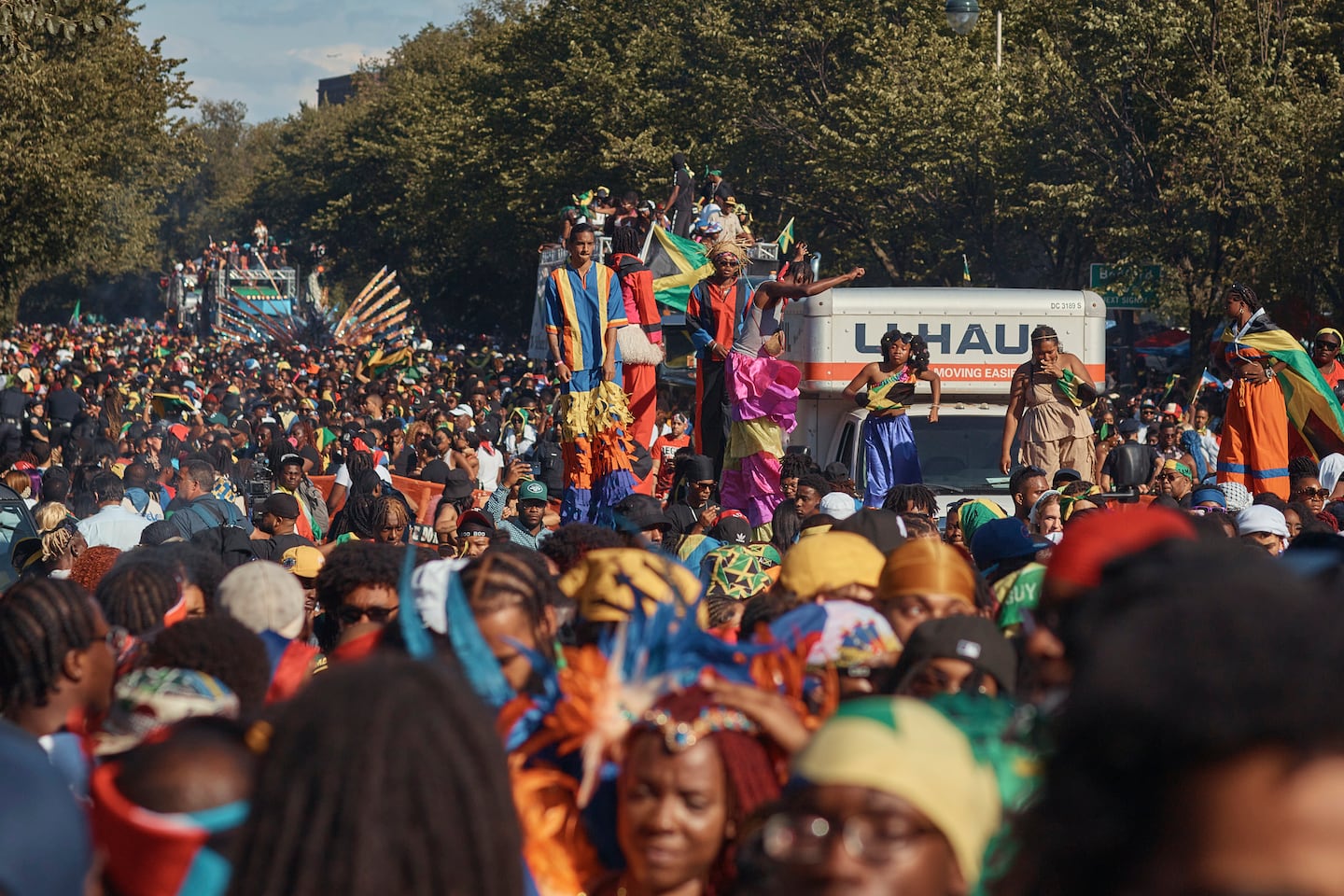 Revelers march at the intersection of Franklin Avenue and Eastern Parkway in the West Indian Day Parade on Sept. 2, 2024, in the Brooklyn borough of New York.
