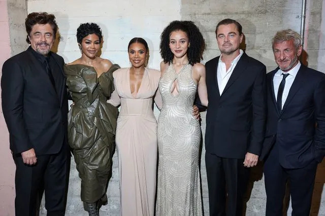Jay L. Clendenin/Shutterstock for Warner Bros. Benicio del Toro, Teyana Taylor, Regina Hall, Chase Infiniti, Leonardo DiCaprio and Sean Penn