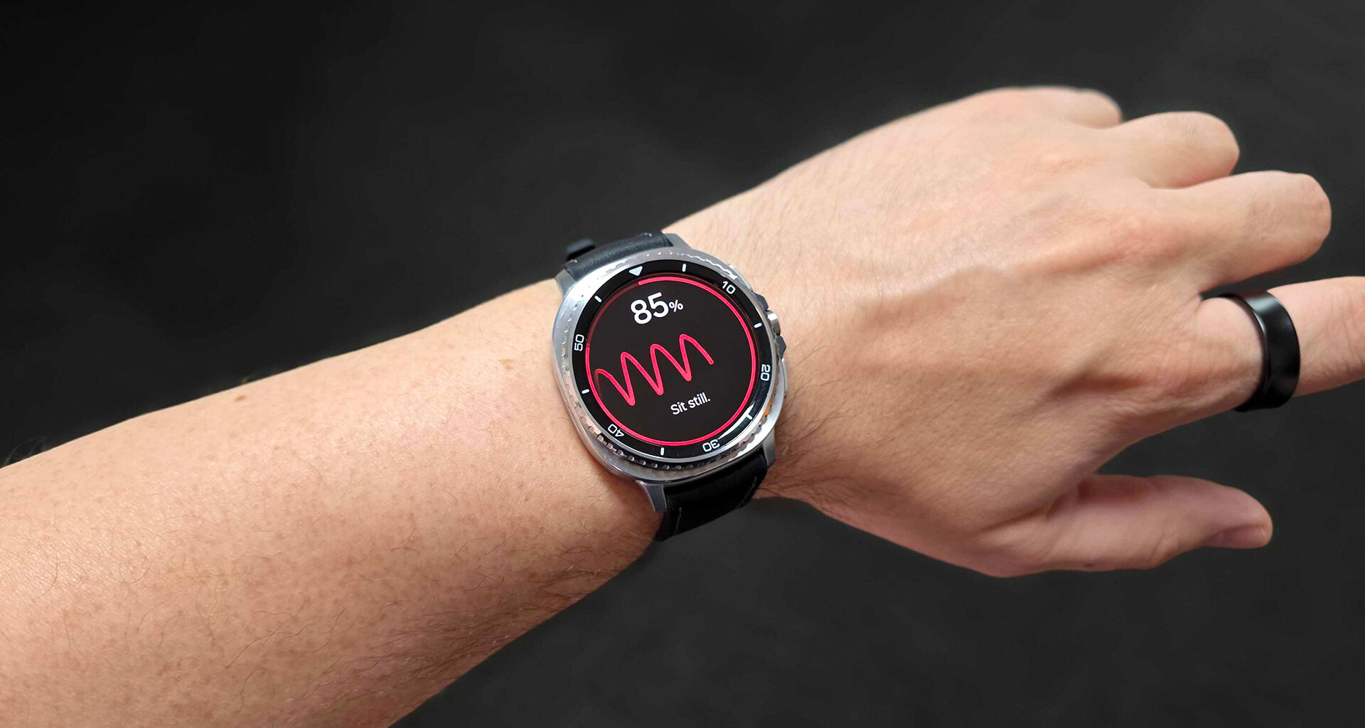 Samsung Galaxy Watch 8 Classic on wrist showing blood pressure being measured