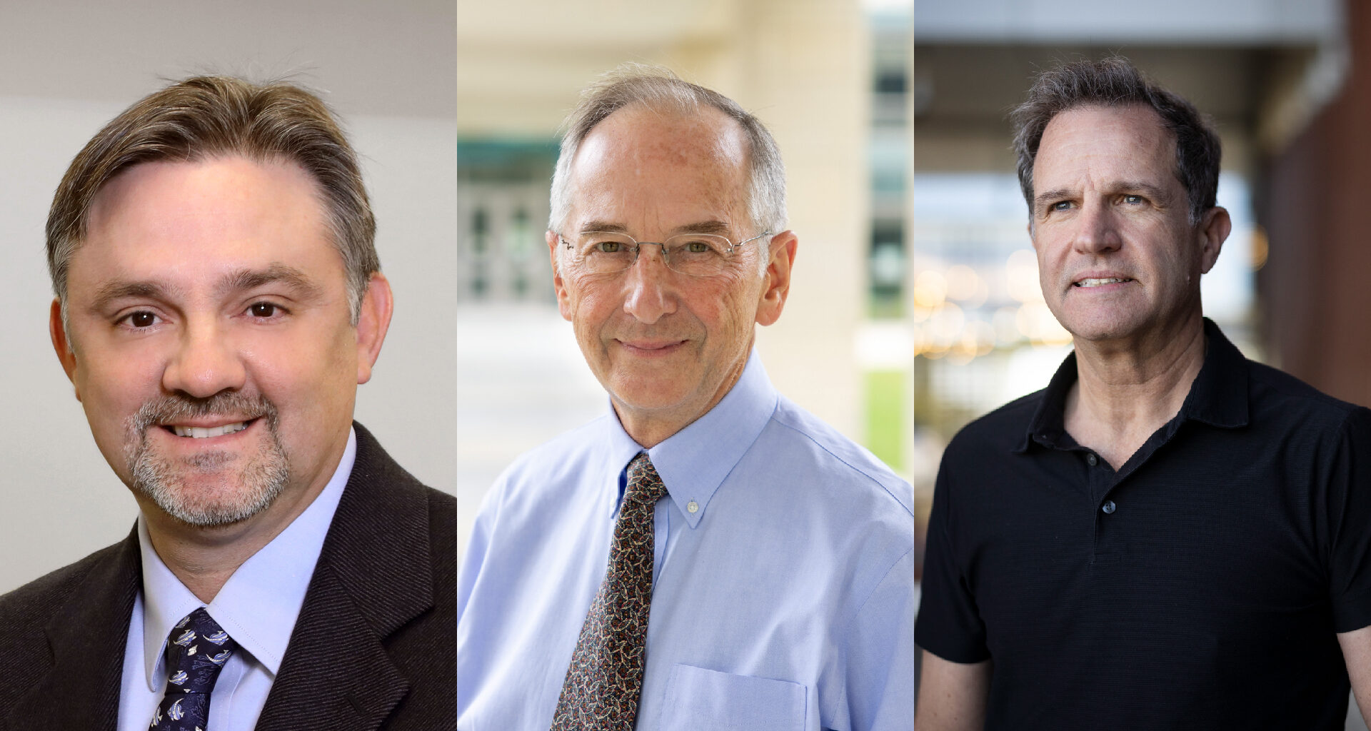a collage of three headshots of three men