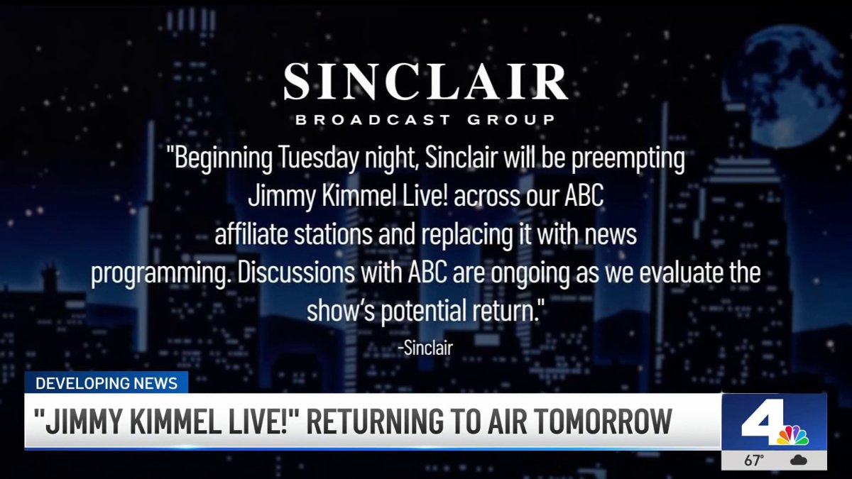 Sinclair to preempt ‘Jimmy Kimmel Live!’ for ABC affiliates – NBC Los Angeles