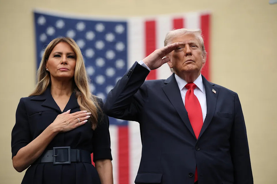 Trump's face dropped during a ceremony commemorating those lost in the September 11, 2001, terror attacks. / Win McNamee / Getty Images