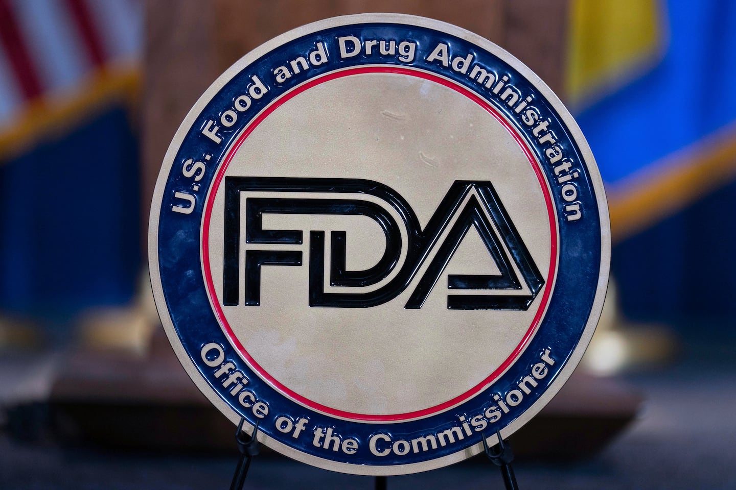 The Food and Drug Administration seal is seen at the Hubert Humphrey Building Auditorium in Washington.