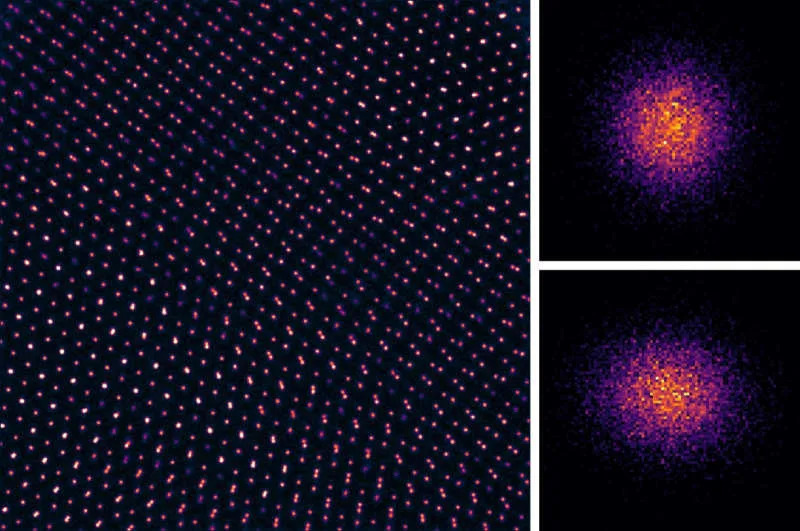 (left) atoms present in the 2D material. (right) photos of single atoms. (CREDIT: The Grainger College of Engineering)