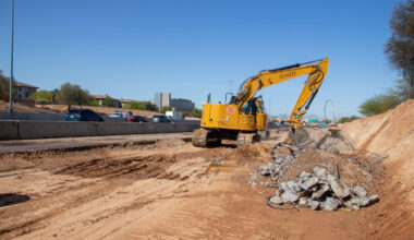 File photo of excavator on Loop 202 Santan Freeway used for story about weekend freeway closures...