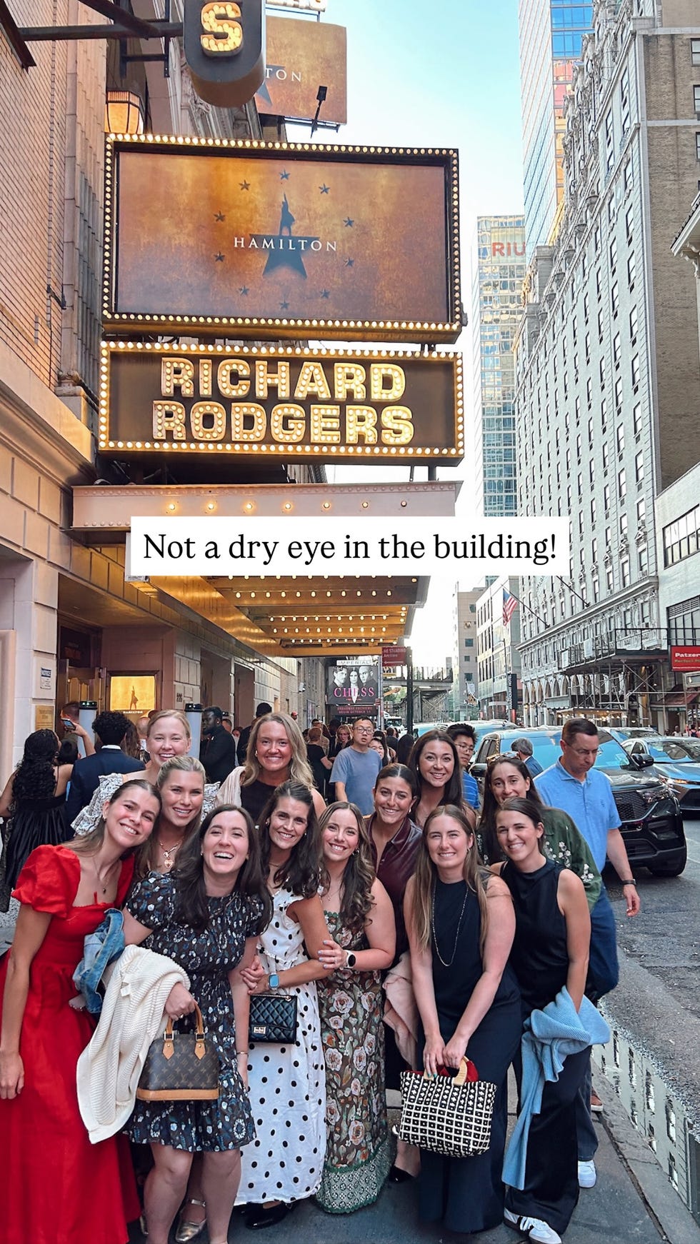 alex drummond and friends pose on broadway