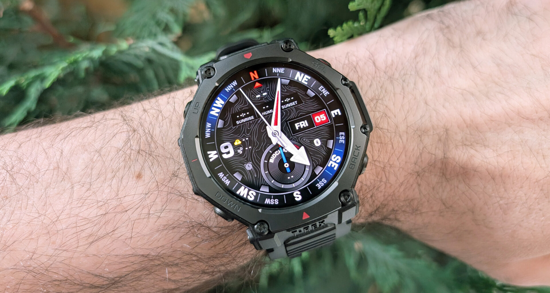 Close-up of the Amazfit T-Rex 3 Pro rugged smartwatch