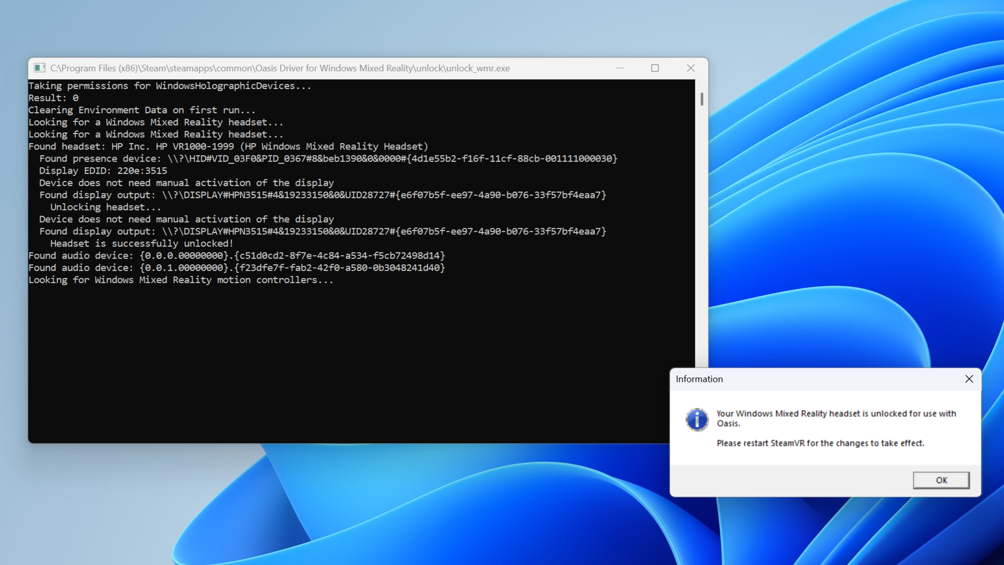 WMR headset unlock process