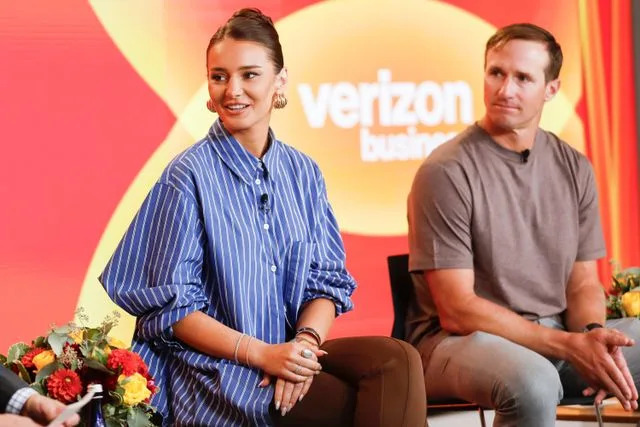 Alison Yin/AP Content Services for Verizon Business Drew Brees and Kristin Juszczyk