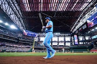Texas Rangers shortstop Corey Seager prepares for an at-bat during a baseball game against...