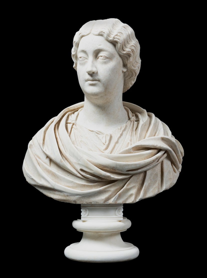 "Portrait of Faustina the Younger," a marble sculpture dating to around 160 AD, was...