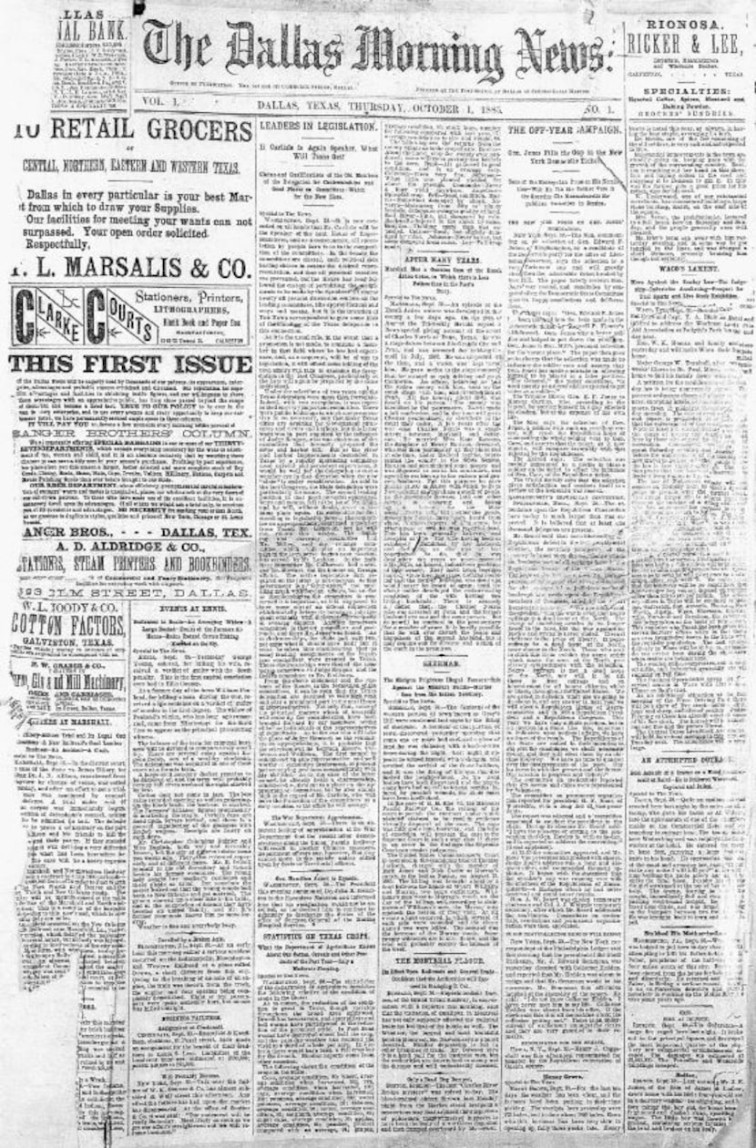 The Dallas Morning News publishes its first edition: Oct. 1, 1885