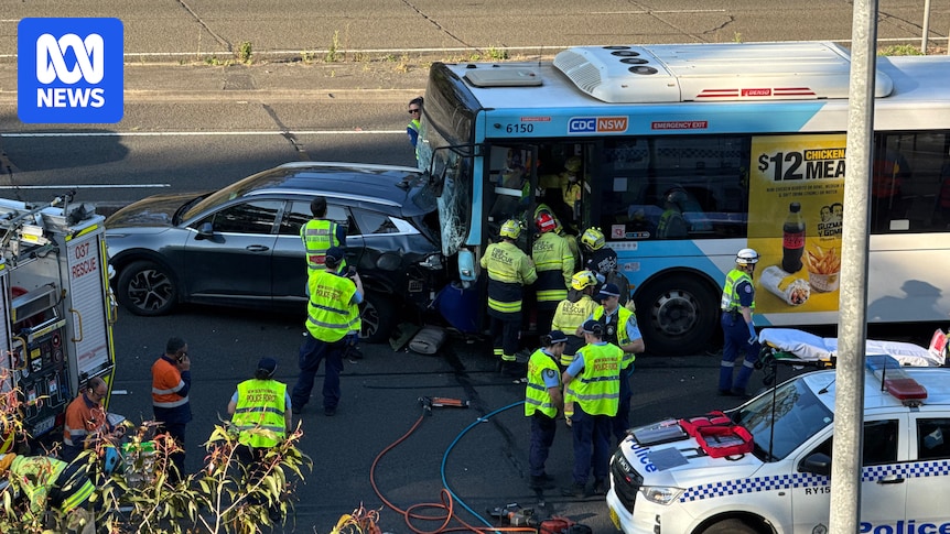 Multiple people hospitalised after bus and car crash on busy M2 in Sydney's north-west