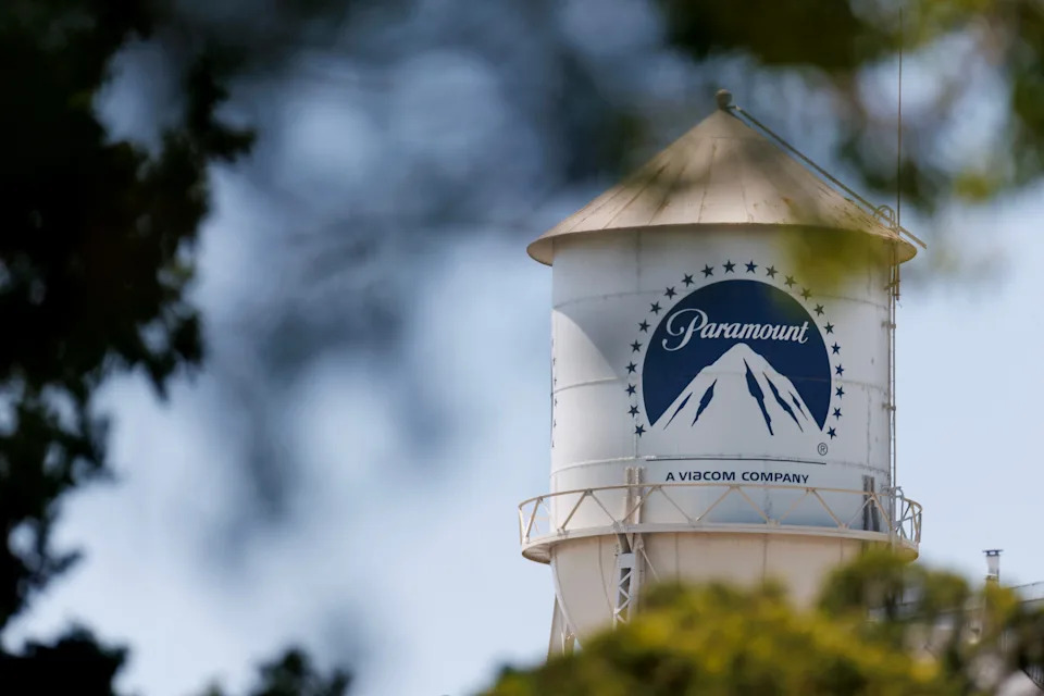 A water tower is seen at the Paramount studios on August 7, 2025 in Los Angeles.
