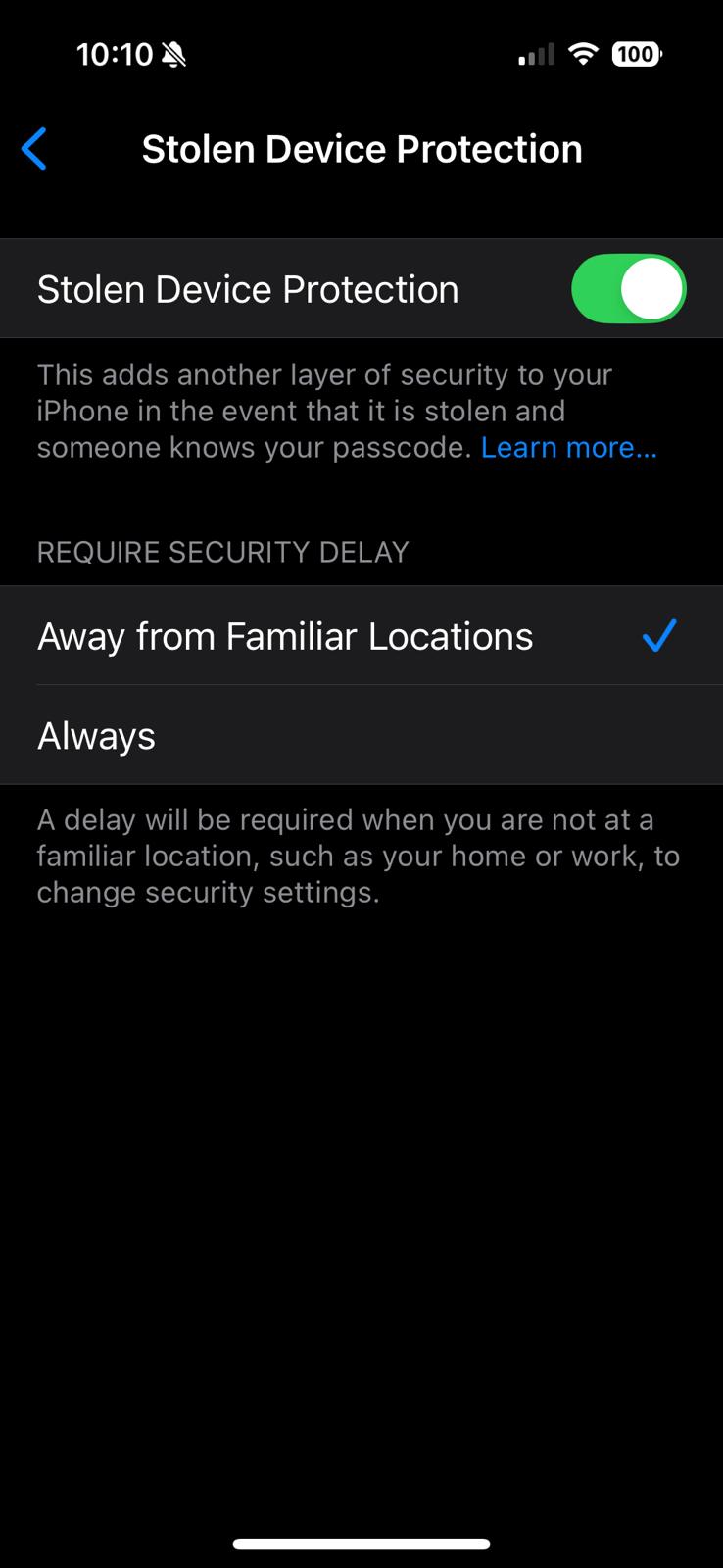 Set iPhone Stolen Device protection