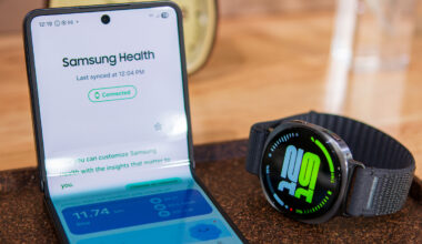 Samsung Galaxy Watch 8 next to Flip 7 hands-on