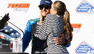 NASCAR Cup Series driver Ryan Blaney (12) watches the pole numbers during cup qualifying at Martinsville Speedway.