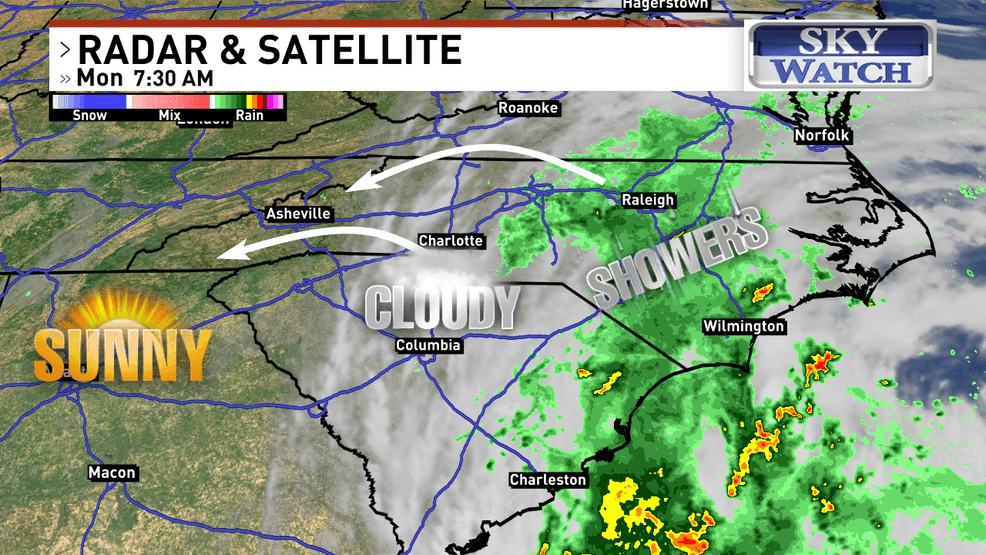 Radar and satellite as of 7:30 a.m. on Monday, Sept. 29. (WLOS)