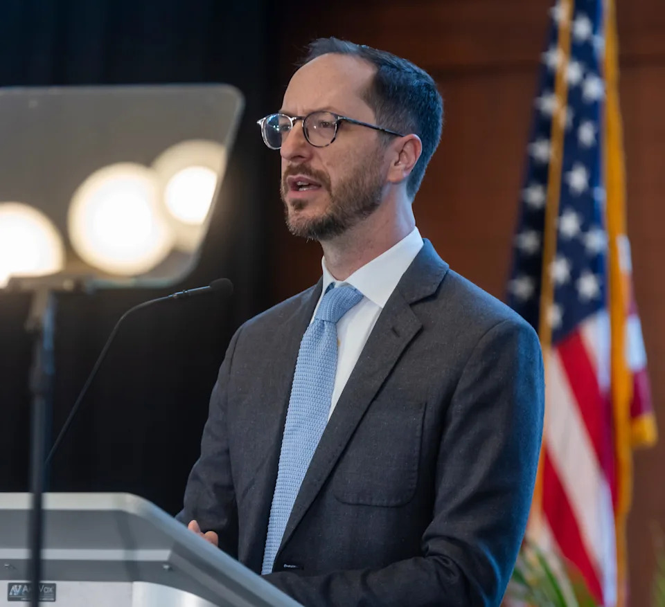 Mayor Freddie O'Connell delivers the State of Metro address Thursday, May 1, 2025 at the Downtown Nashville Public Library.