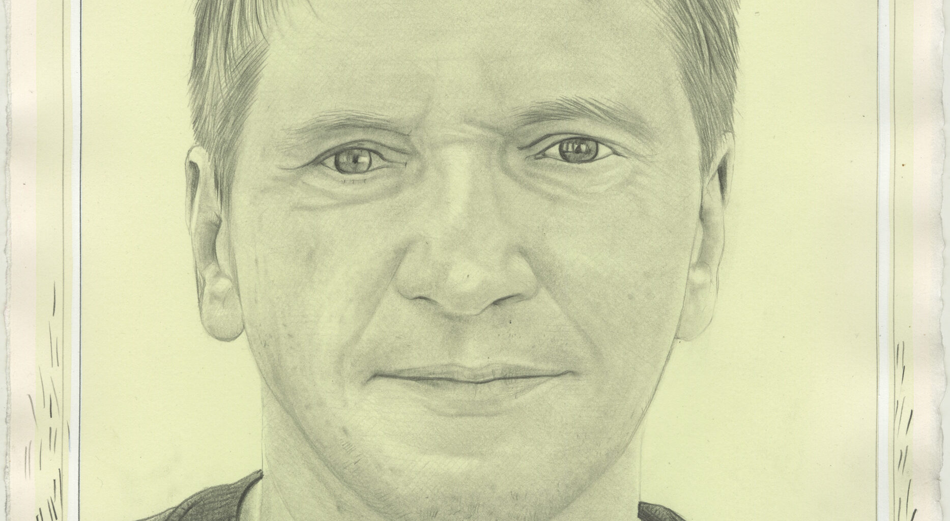 Portrait of Roman Ondak, pencil on paper by Phong H. Bui.
