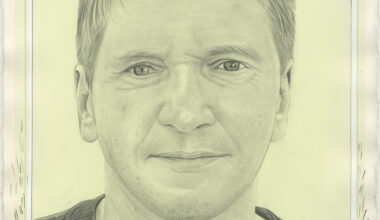 Portrait of Roman Ondak, pencil on paper by Phong H. Bui.