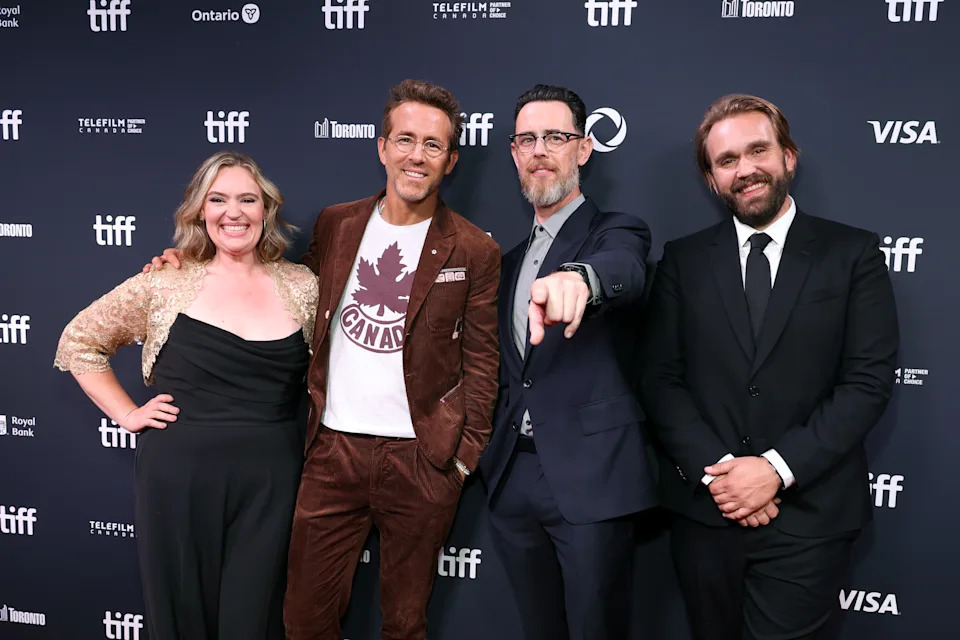 TORONTO, ONTARIO - SEPTEMBER 04: (L-R) Jennifer Candy, Ryan Reynolds, Colin Hanks, and Christopher Candy attend the premiere of 
