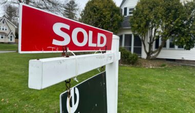 A sold sign hangs in front of a Brighton, N.Y. house on Wednesday, April 16, 2025.