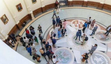 Texas Democrats return at the Texas Capitol in Austin, Texas, Monday, Aug. 18, 2025. (AP Photo/Stephen Spillman)