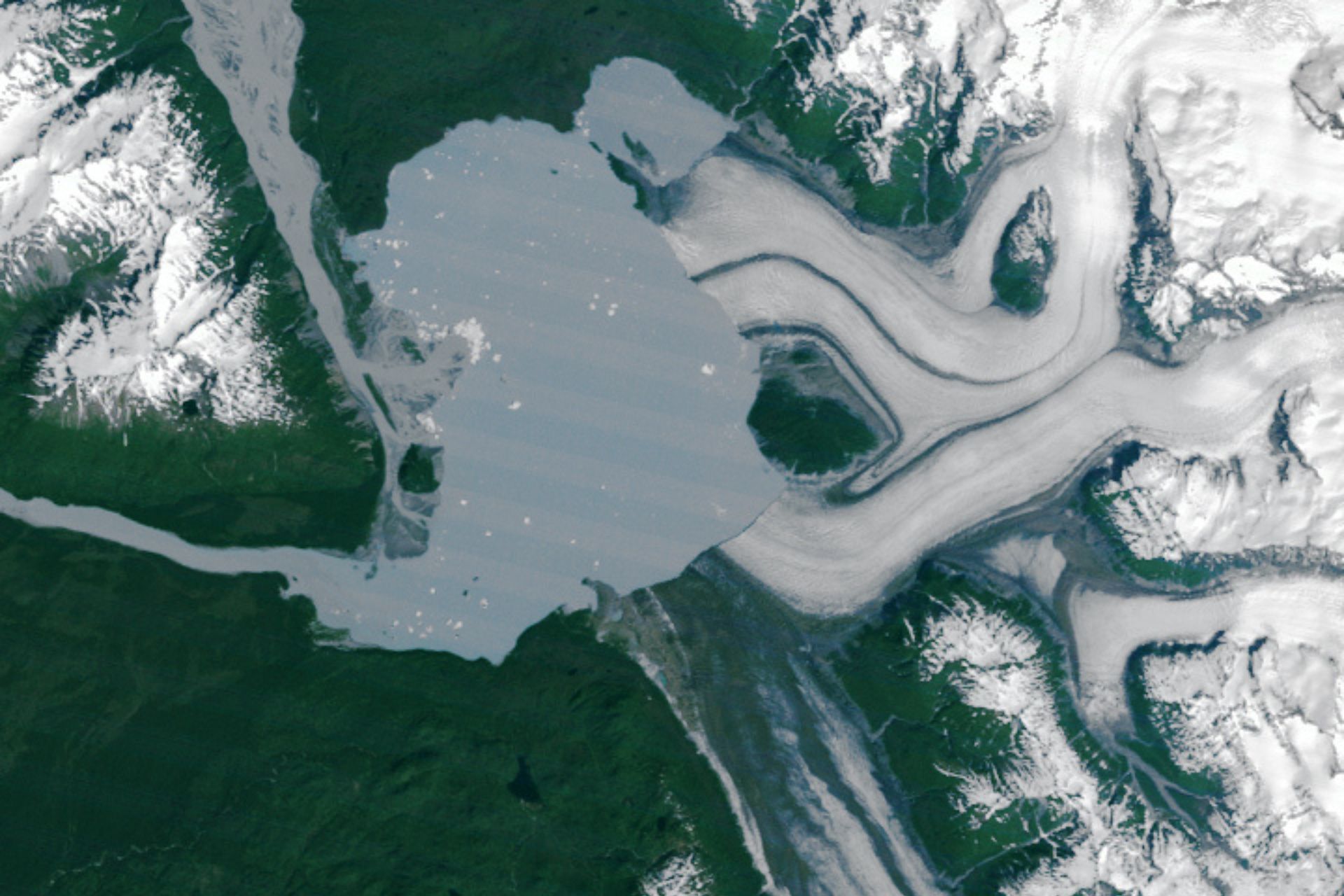 A satellite image of Alsek Glacier in 1984 