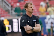 SMU head coach Rhett Lashlee is seen  before an NCAA college football game at Gerald J. Ford...