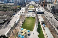 Aerial view of Klyde Warren Park on Jan. 22, 2025, in Dallas.