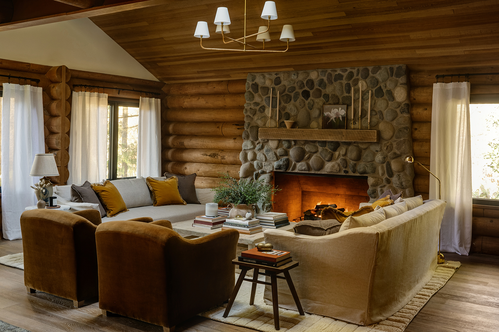 Living room with two sofas and two accent chairs