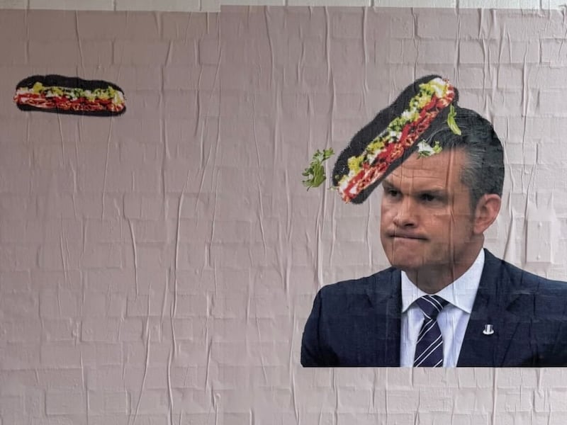 An image of Pete Hegseth appeared in Georgetown, northwest Washington.