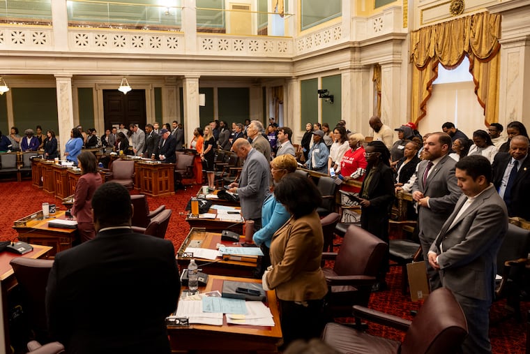 Council President Kenyatta Johnson calls for the room to rise for a moment of silence at City Hall in Philadelphia, Pa., on Thursday, May 15, 2025.