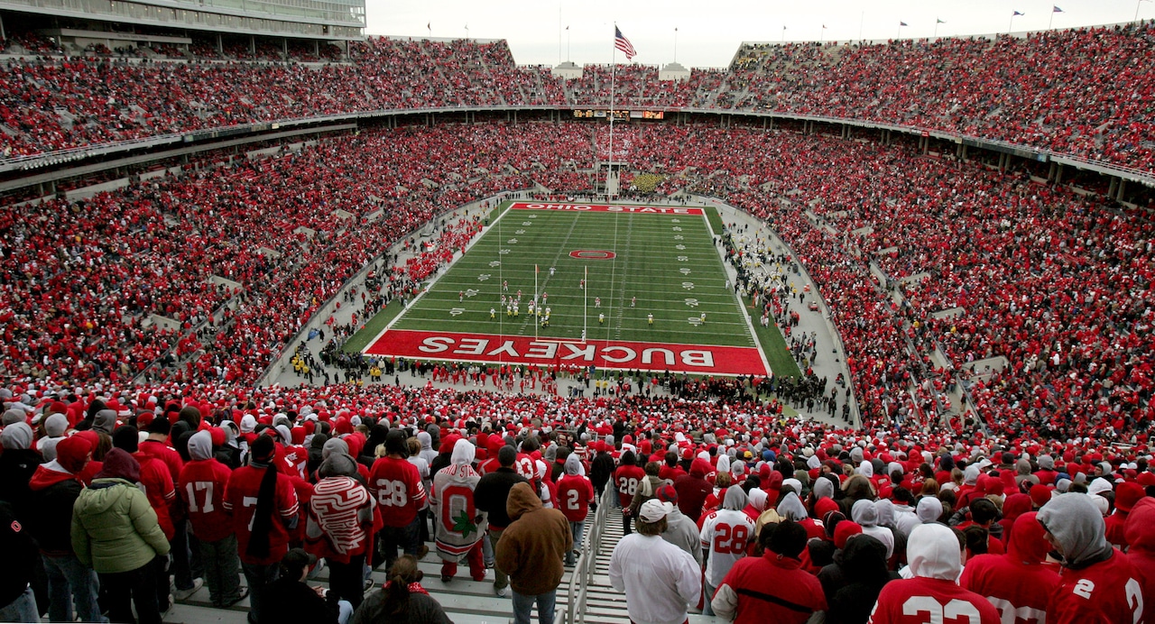 Ohio State fans watch the Buckeyes defeat Michigan 42 to 7 at the Horseshoe in Columbus in this Saturday, Nov. 22, 2008, file photo. Contours of “The Shoe” may have changed over time, but the fans’ fervor is as passionate as ever, Ted Diadiun writes today. (Marvin Fong/The Plain Dealer, file)