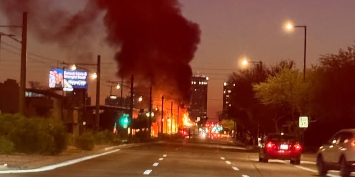 Light rail, tractor erupt in flames after crash in downtown Phoenix